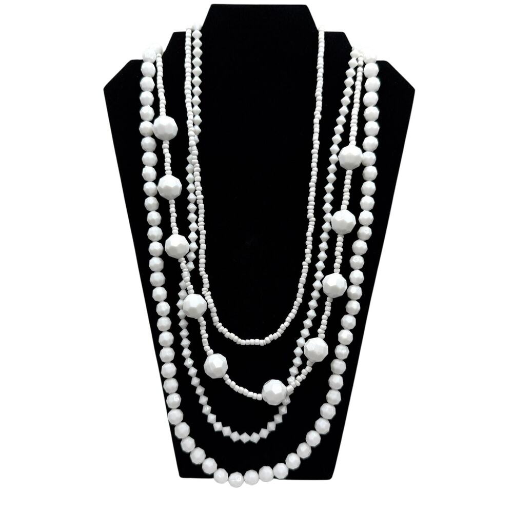 Elegant Long White Acrylic Beaded MultiLayer Strand Necklace Fashion Jewelry 24"